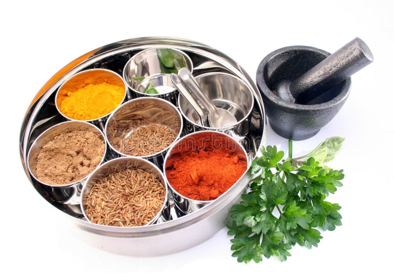 Masala Dabba Indian Spice Box Stock Image Image of mortar, steel