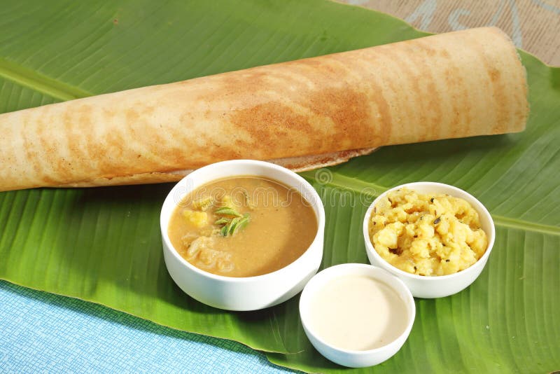South Indian Food Masala Dosa and Chutney on White Stock Photo Image