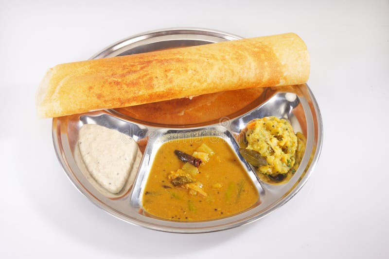 Masala Dosa Mit Chutney Und Sambaar Traditionsgemäß Ein Süd-Indien