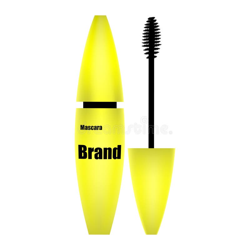 Black Mascara with Eyebrow Brush on White Background. Isolate Stock