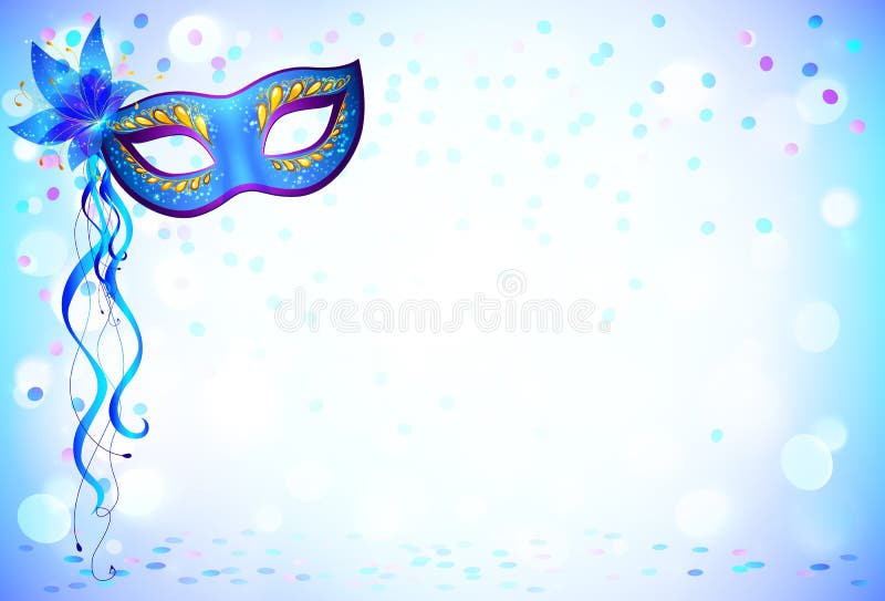 Maschera blu di carnevale e fondo leggero dei coriandoli illustrazione vettoriale Maschera blu di carnevale e fondo leggero dei coriandoli illustrazione vettoriale