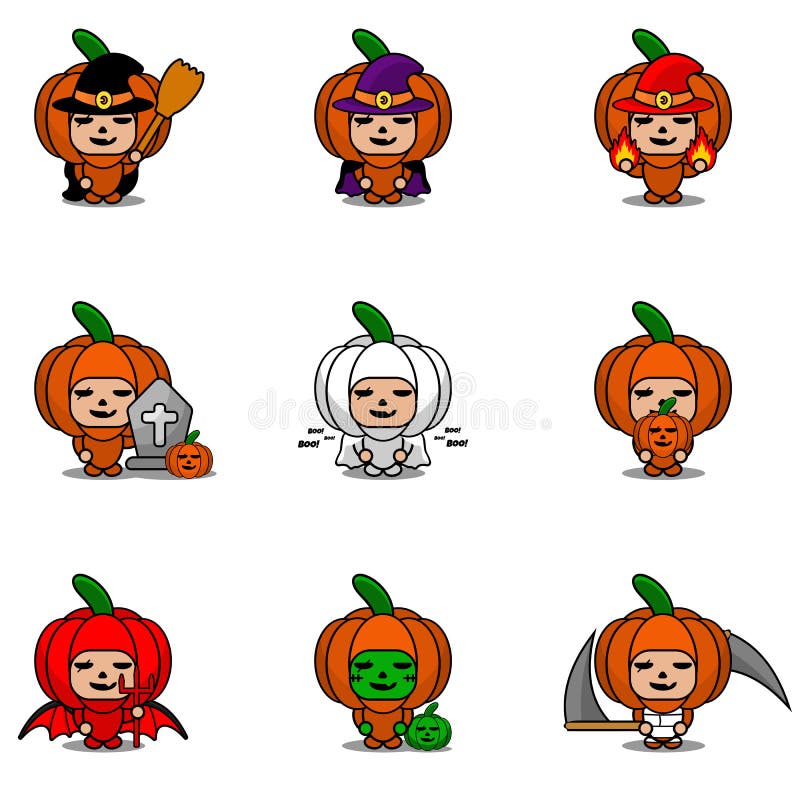 Maschera di pompkin di verdura insieme di Halloween illustrazione di stock