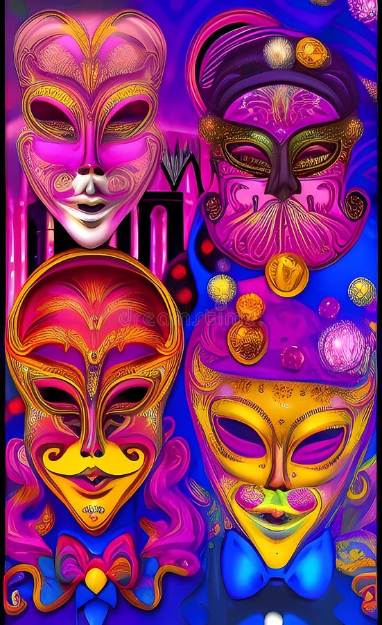 Collezione di maschere di carnevale colorato di sei, Vettore Premium