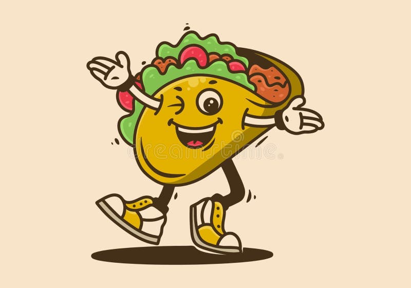 Mascot character of walking tacos with happy face