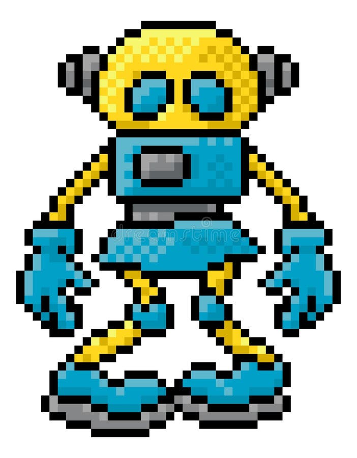 Mascote De Arte Em Pixel De Jogos De Desenho De Robôs Fofos