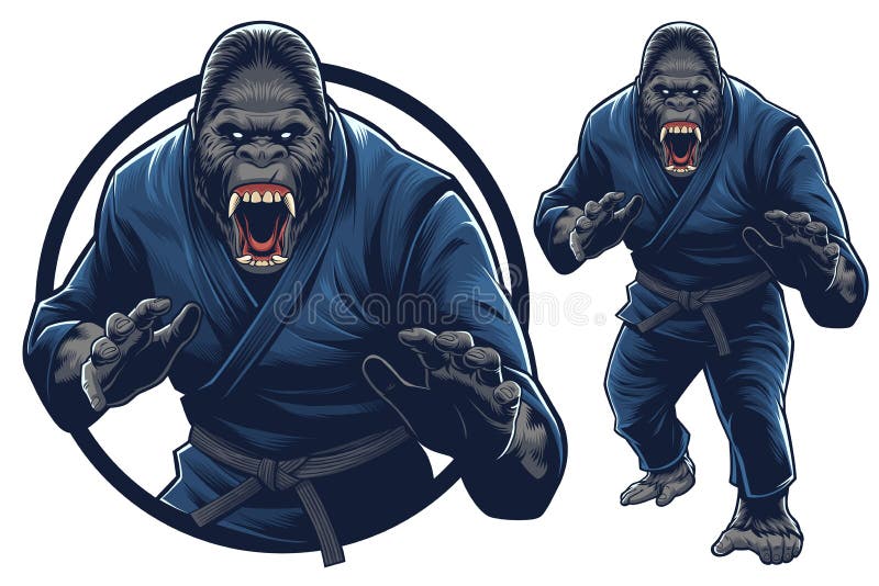Mascote de gorila e ilustração para eventos artísticos marciais