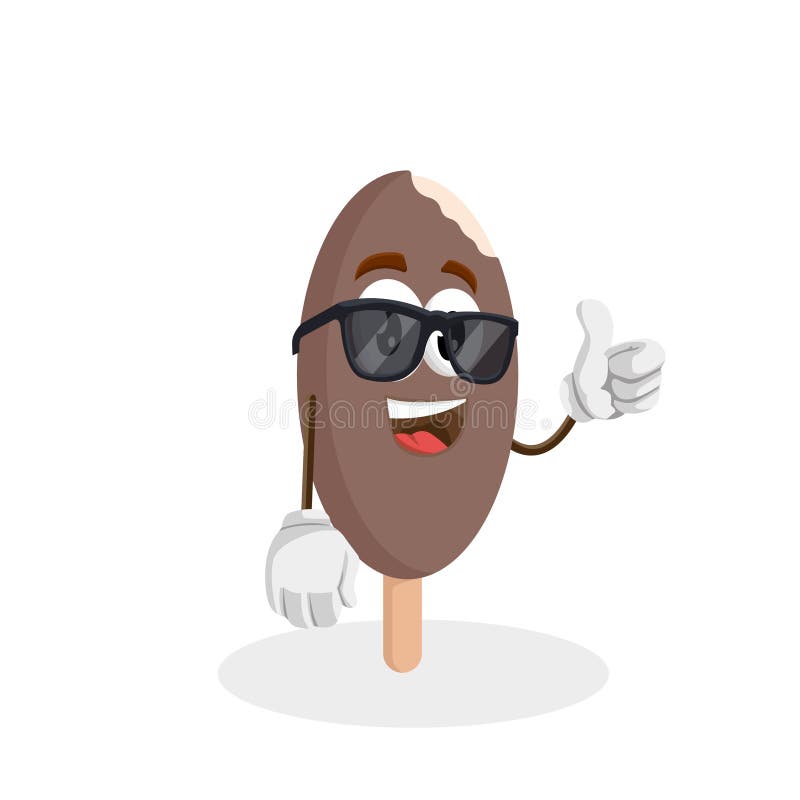 A mascote do chocolate do gelado e o polegar do fundo levantam ilustração stock