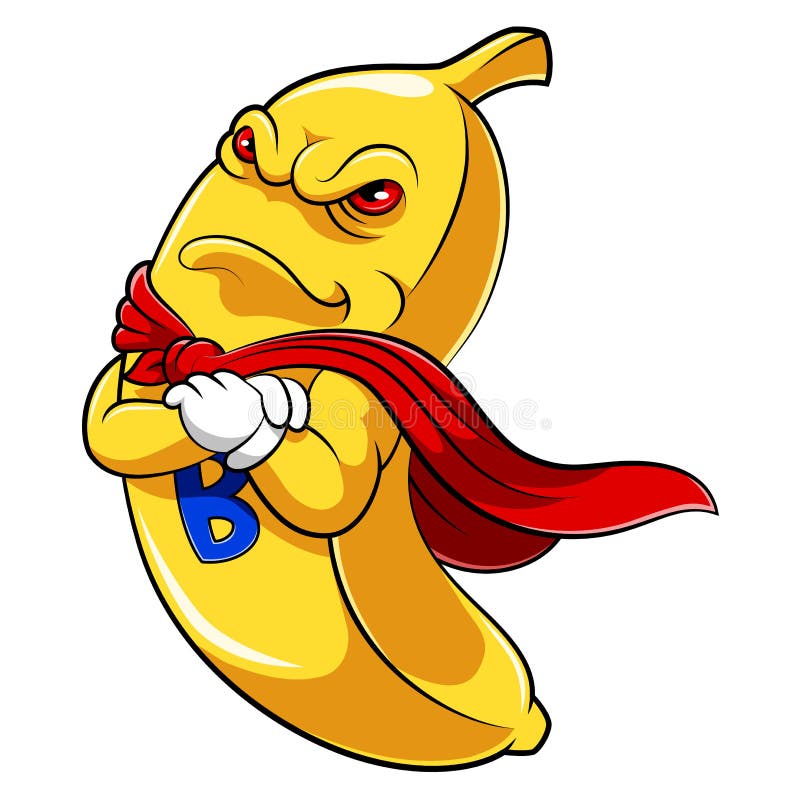 Mascote do super-herói da banana ilustração royalty free Mascote do super-herói da banana ilustração royalty free