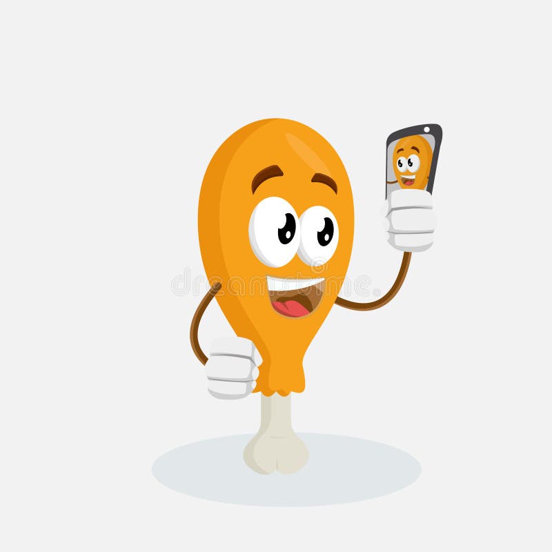 Mascote de Frango Frito e fundo com pose para selfie ilustração royalty free