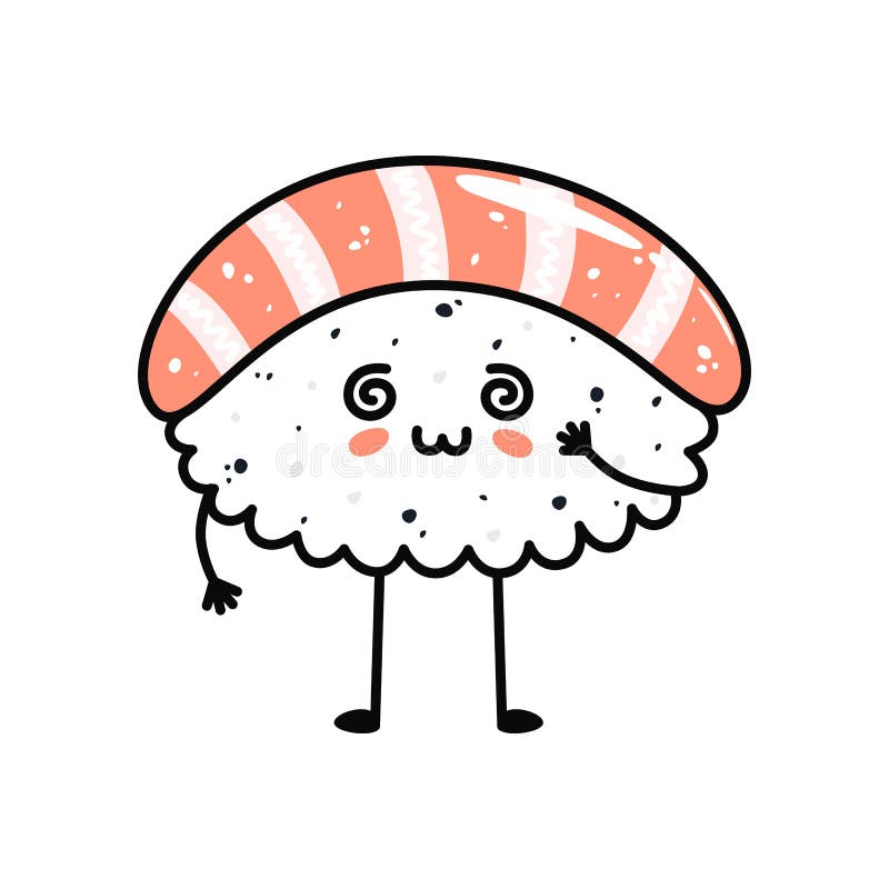 desenhar engraçado kawaii nigiri sushi roll ilustração vetorial