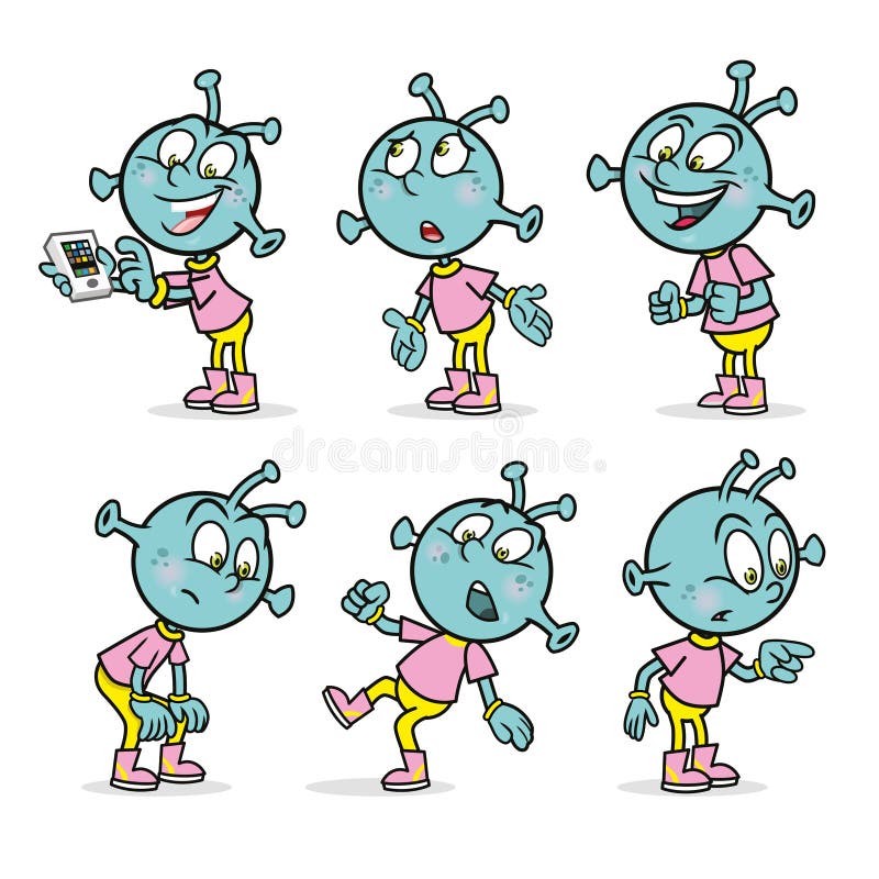 Mascotte étrangère dans différentes poses illustration de vecteur Mascotte étrangère dans différentes poses illustration de vecteur