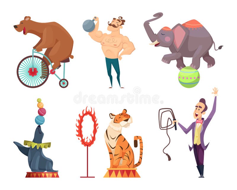Mascottes de cirque Clouns, interprètes, jongleur et d'autres caractères de cirque illustration libre de droits Mascottes de cirque Clouns, interprètes, jongleur et d'autres caractères de cirque illustration libre de droits