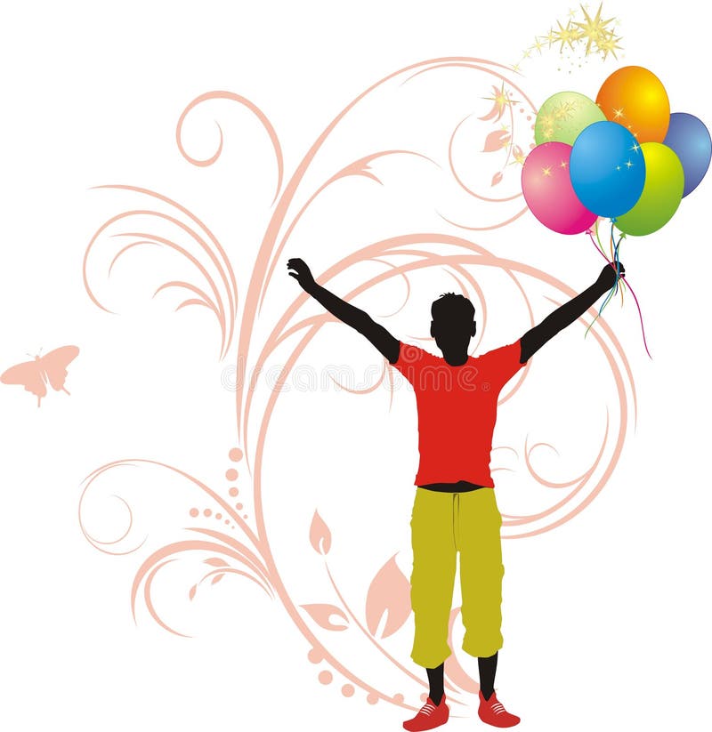 Masculine silhouette with colorful balloons