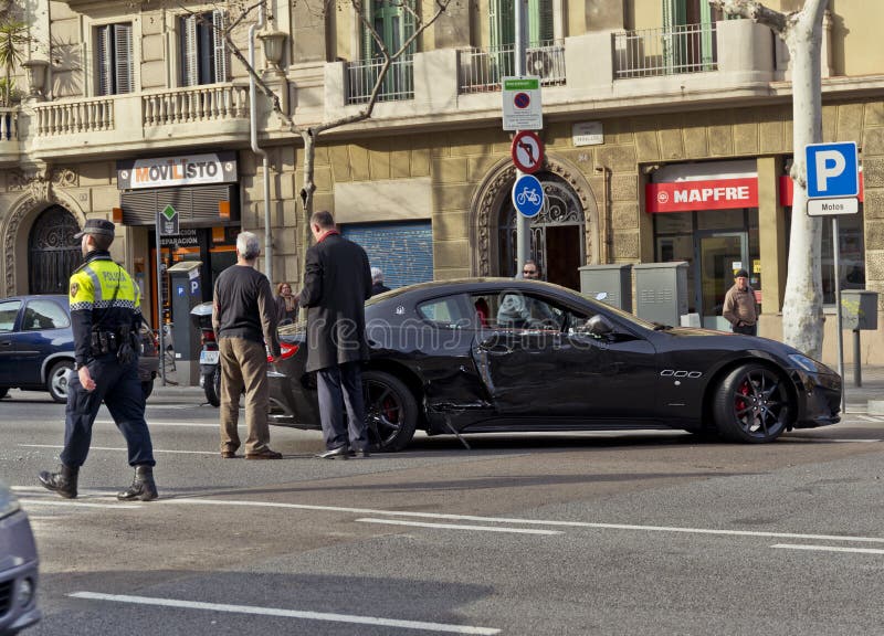 Maserati Car Crash in Barcelona Editorial Photo Image of horizontal