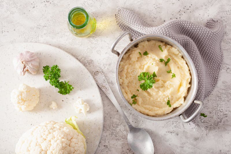 Mashed cauliflower with butter. ketogenic paleo diet side dish