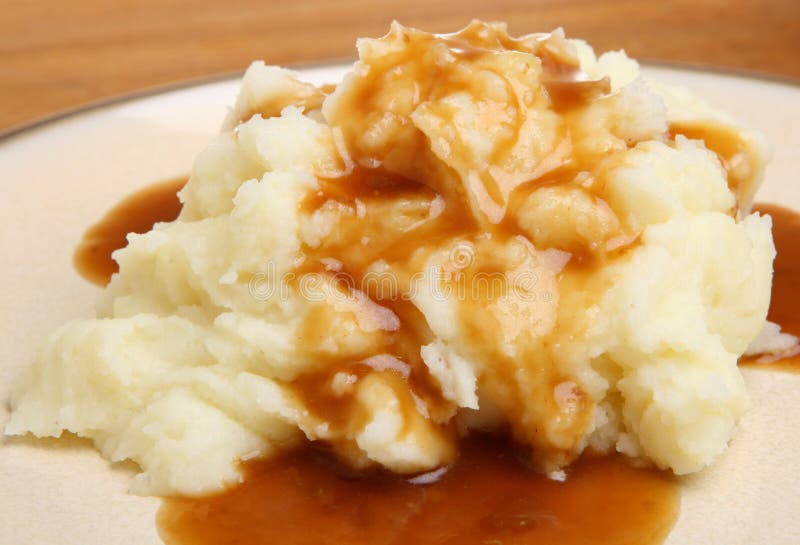 Homemade Organic Mashed Potatoes with Gravy Stock Image Image of