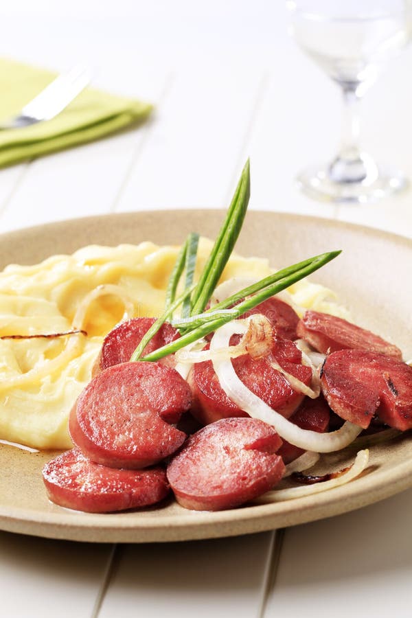 Mashed Potato and Roasted Sausage Stock Image Image of closeup