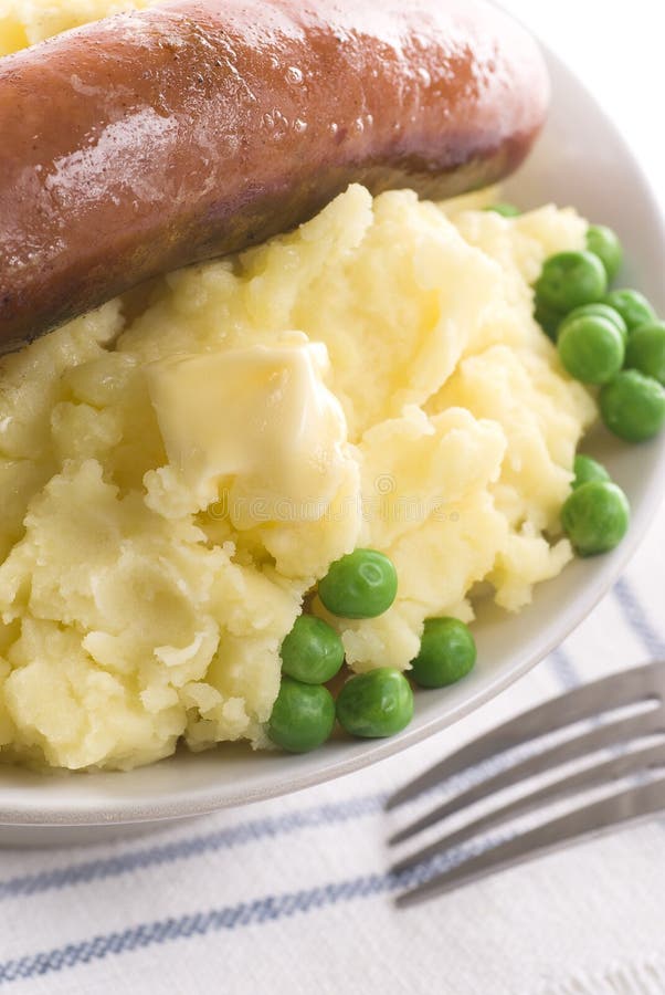 Sausage, Mash Potato and Green Peas Stock Image Image of sausage
