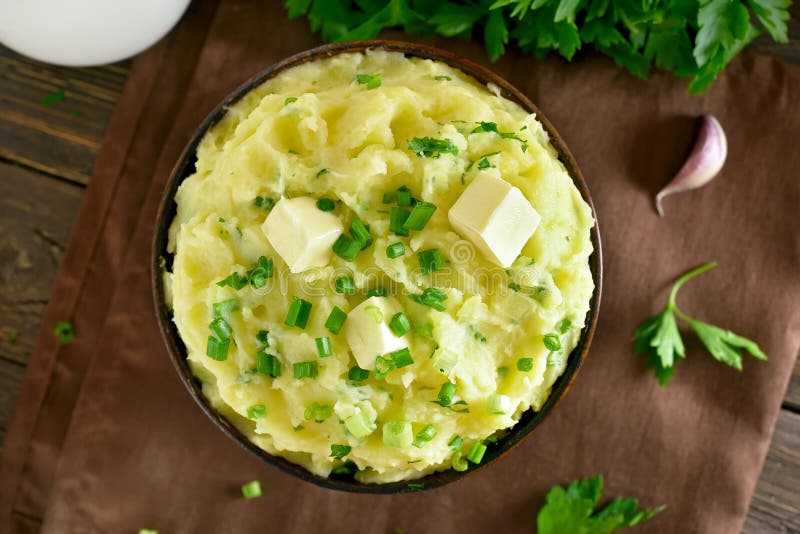 Mashed Potatoes with Green Onion and Butter Stock Photo - Image of ...