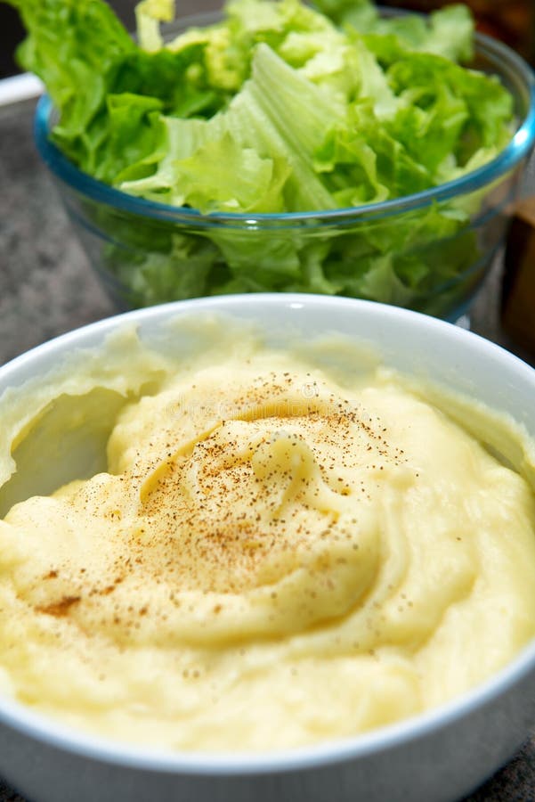 Mashed Potatoes with Green Salad Stock Photo Image of meal, mashed