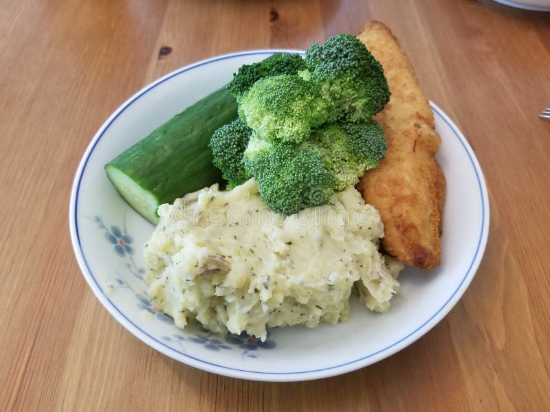 Mashed Potatoes, Vegetables and Cod for Lunch Stock Image Image of