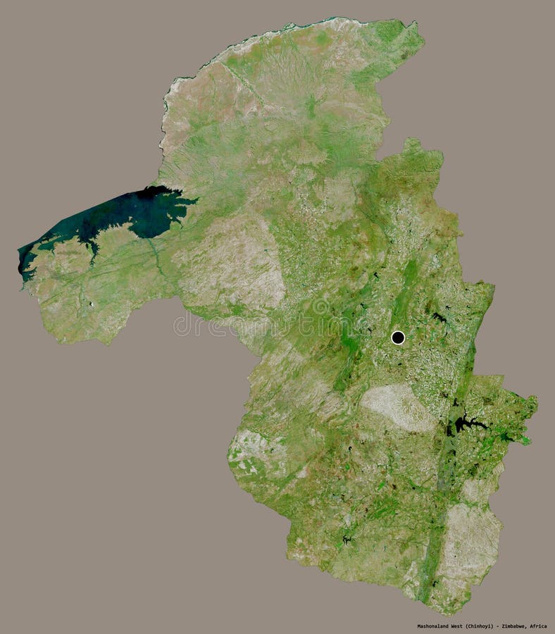Mashonaland West, province of Zimbabwe, on solid. Satellite. Shape of Mashonaland West, province of Zimbabwe, with its capital isolated on a solid color royalty free illustration Mashonaland West, province of Zimbabwe, on solid. Satellite. Shape of Mashonaland West, province of Zimbabwe, with its capital isolated on a solid color royalty free illustration