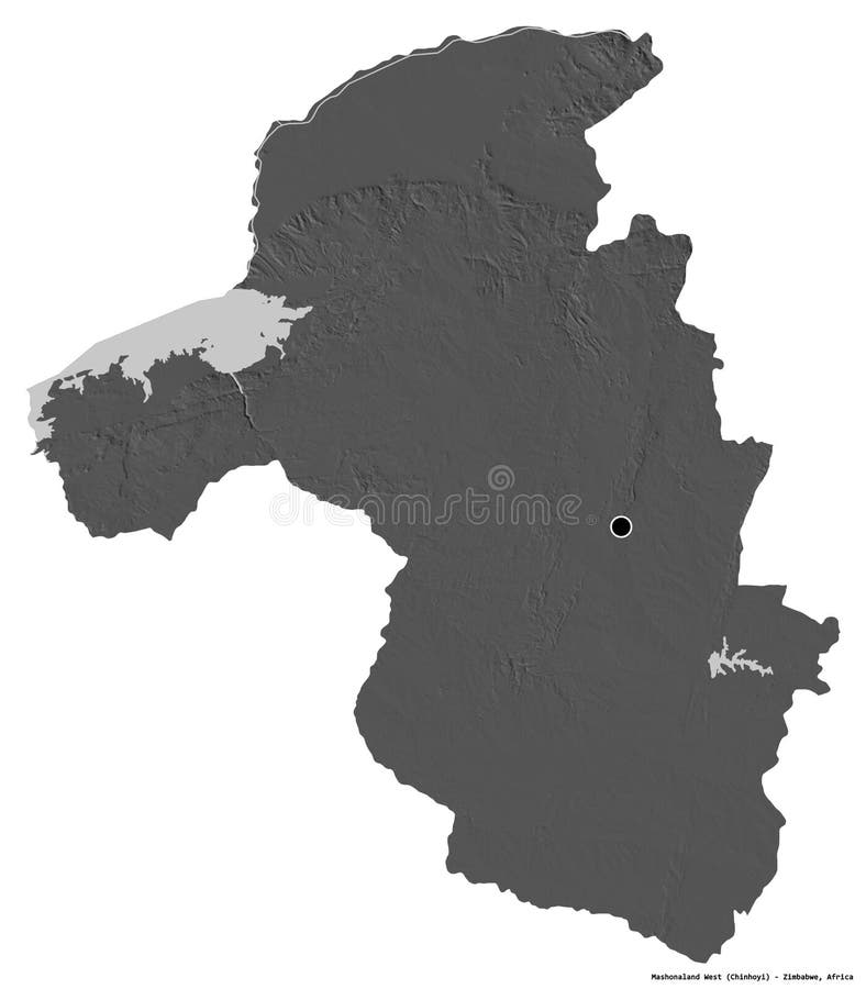 Mashonaland West, province of Zimbabwe, on white. Bilevel. Shape of Mashonaland West, province of Zimbabwe, with its capital isolated on white background royalty free illustration Mashonaland West, province of Zimbabwe, on white. Bilevel. Shape of Mashonaland West, province of Zimbabwe, with its capital isolated on white background royalty free illustration