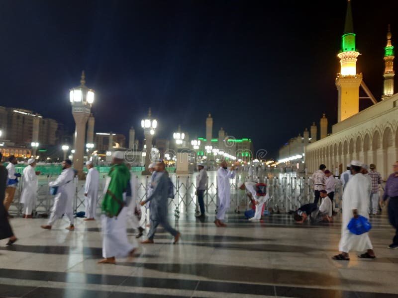 Masjid Al Nabawi In Medina Saudi Arabia At Night Editorial Stock