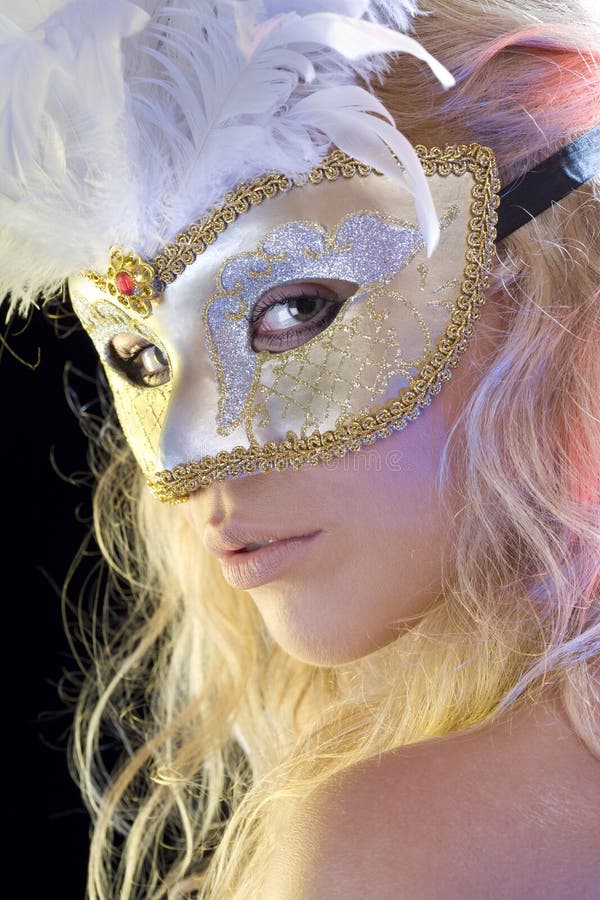 Girl in a Carnival Mask Painted on Her Face. Stock Photo - Image of ...