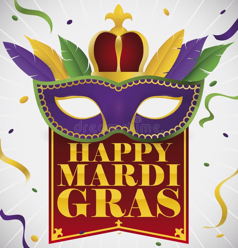 Mask with Feathers, Crown and Festive Fabric for Mardi Gras, Vector ...