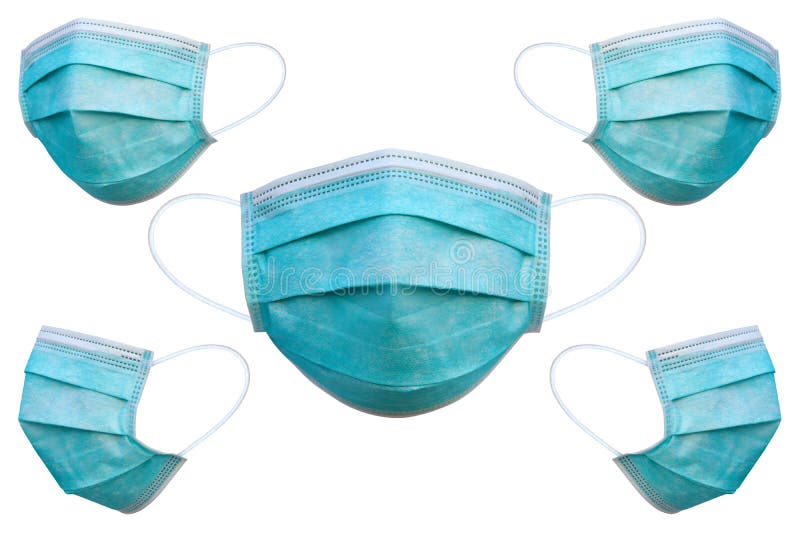 Maska lekarska i ochrona przed wirusami koronnymi wyizolowane na białym tle 5 kątów maski medycznej