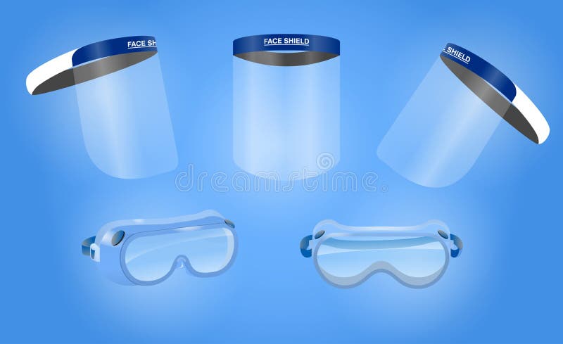 Set of face shield medical protection or portable face shield waterproof or personal   protective equipment medical kit concept.