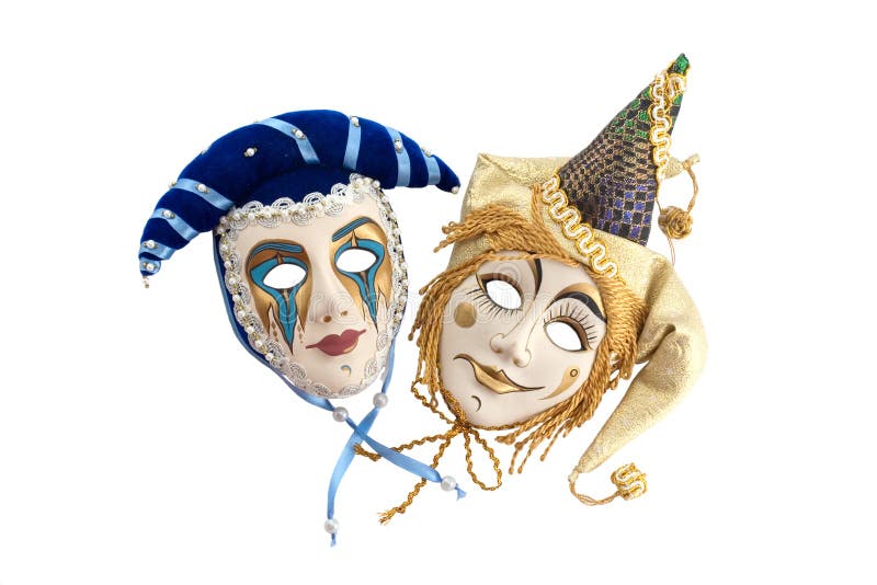 Two theatre masks isolated on white. Two theatre masks isolated on white