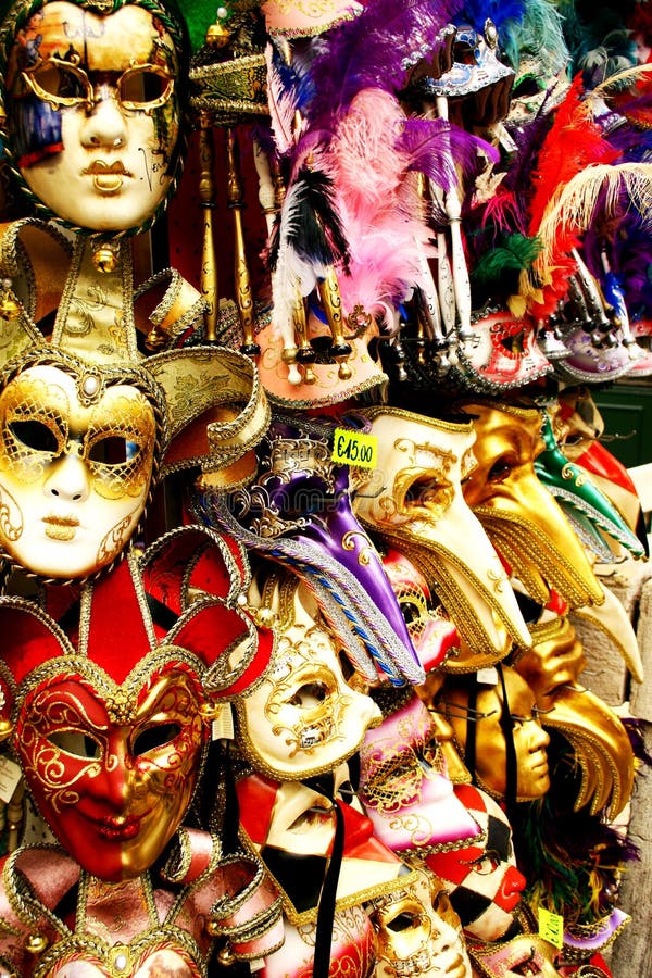 Several carnival masks on a display. Several carnival masks on a display