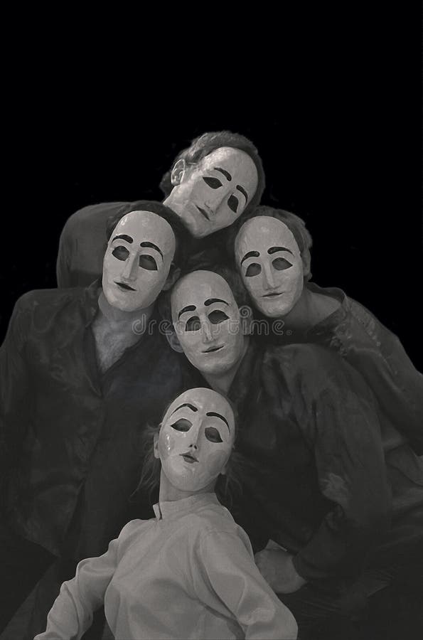 The actors of the youth theatre in masks. The actors of the youth theatre in masks