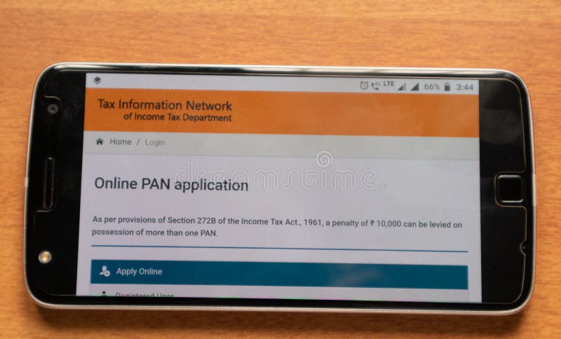 Maski, India 27,May 2019 :Concept of Appling pancard online using mobile phone stock photography Maski, India 27,May 2019 :Concept of Appling pancard online using mobile phone stock photography