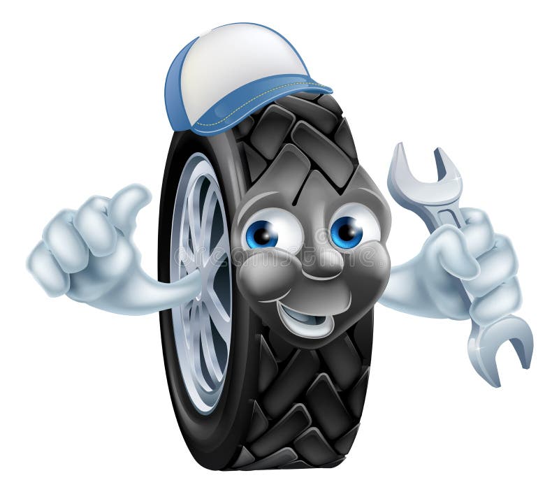 Maskot för däckmekanikertecknad film stock illustrationer
