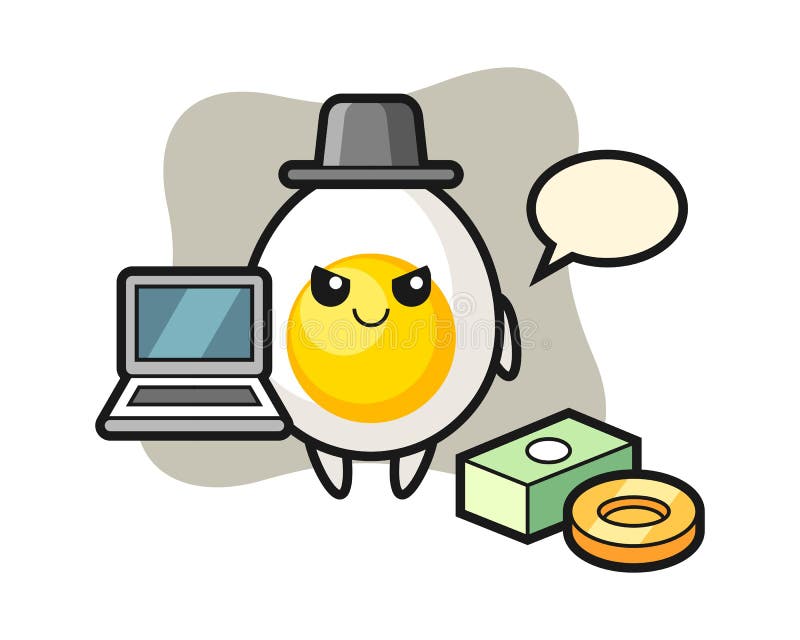 Mascot illustration of boiled egg as a hacker, cute style design for t shirt, sticker, logo element. Mascot illustration of boiled egg as a hacker, cute style design for t shirt, sticker, logo element