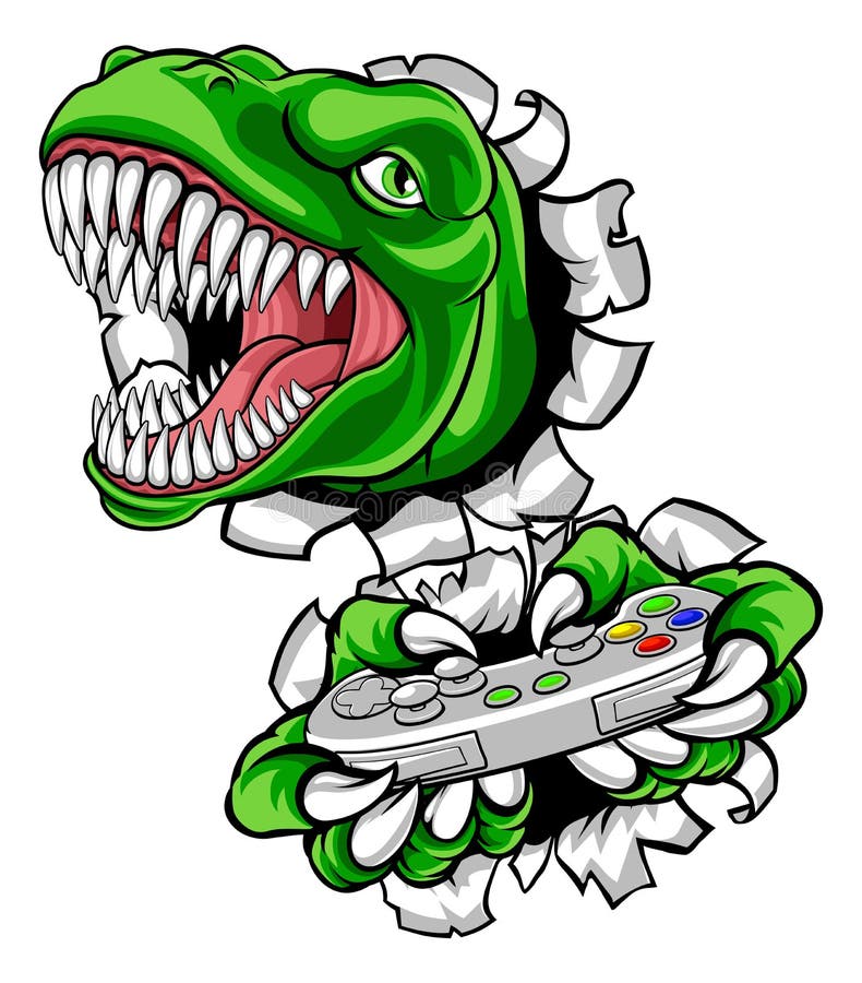 Maskotka kontrolera gier wideo Dinosaur Gamer ilustracji