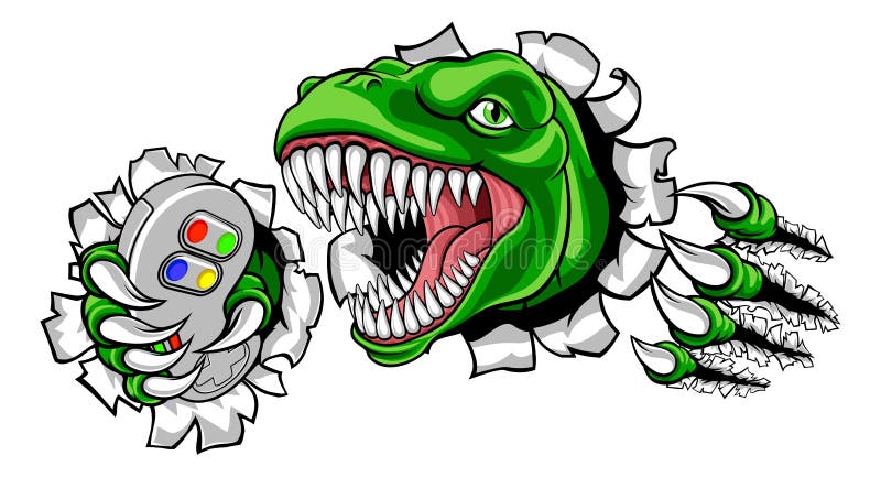 Maskotka kontrolera gier wideo gracza dinozaura ilustracji
