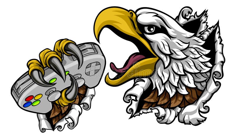 Maskotka kontrolera gier wideo gracza hawk bald eagle royalty ilustracja