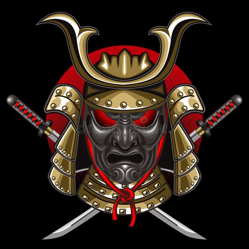 Vector illustration of mask samurai with katana. Vector illustration of mask samurai with katana