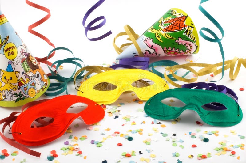 Masks with confetti, streamers