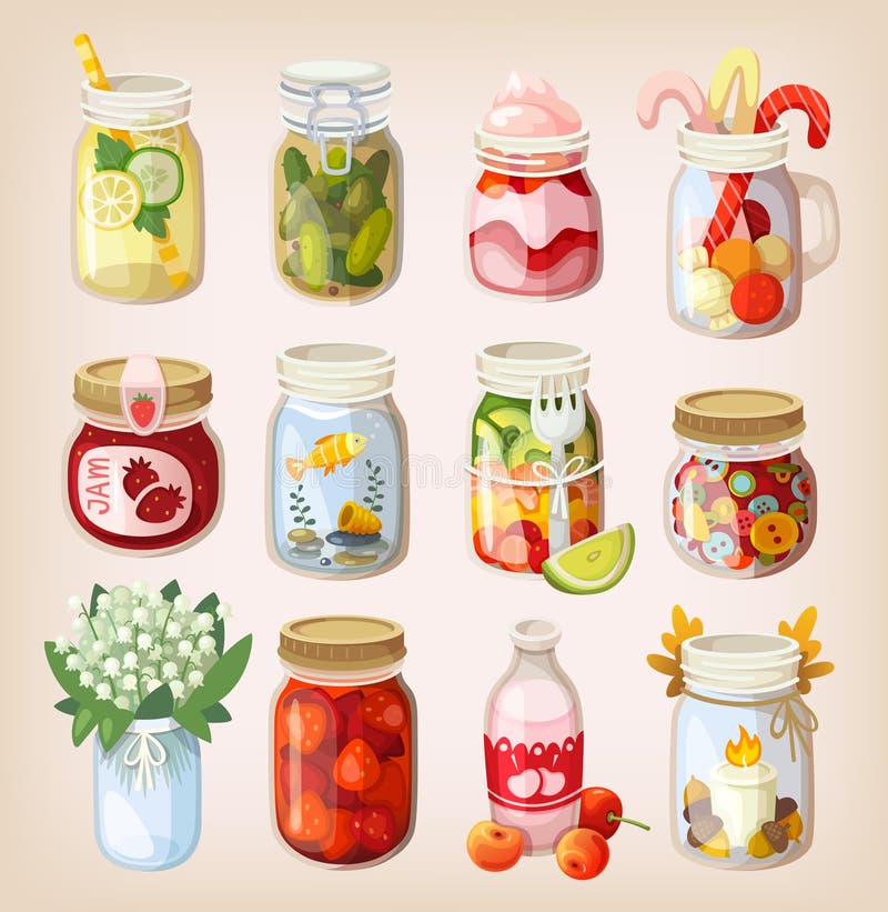 Mason jars with things vector illustration