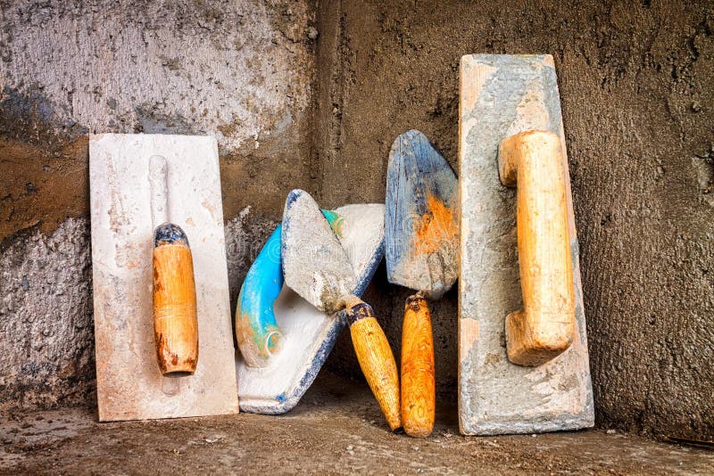 Masonry Tools On A Concrete Surface Stock Photo - Image: 26790350