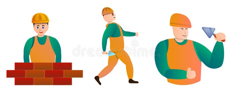 Masonry worker icons set, cartoon style royalty free illustration Masonry worker icons set, cartoon style royalty free illustration