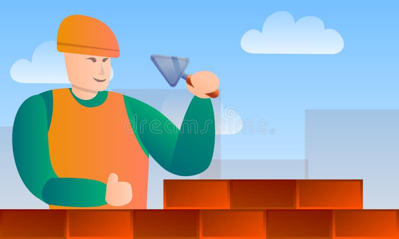Masonry worker tools concept banner, cartoon style stock illustration Masonry worker tools concept banner, cartoon style stock illustration
