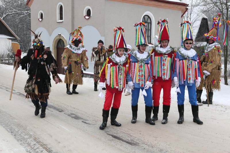Masopust karnawał Czeski Ceremonialny ostatki korowód fotografia stock Masopust karnawał Czeski Ceremonialny ostatki korowód fotografia stock