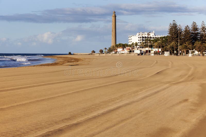 Maspalomas lighthouse at sunrise stock images Maspalomas lighthouse at sunrise stock images