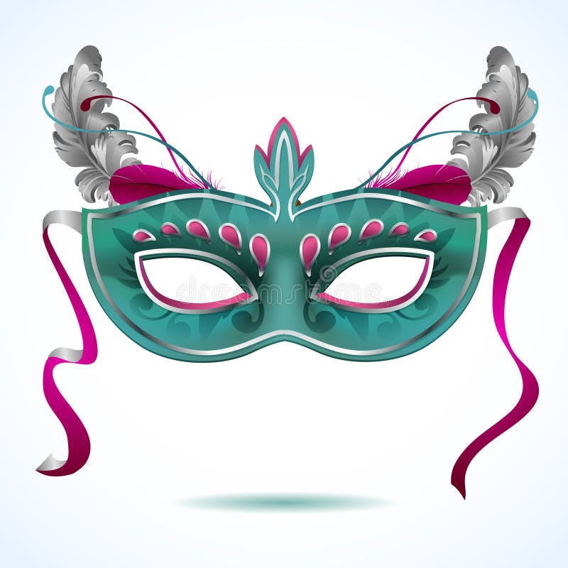 Green Silver carnival mask with feathers vector illustrations. Green Silver carnival mask with feathers vector illustrations